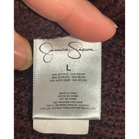 3-FOR-$30 Jessica Simpson Sz L Oversize Sweater Pearl Details Maroon Acrylic - Picture 8 of 10